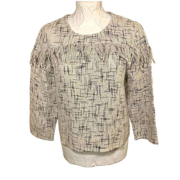 Womens Tweed Knit Fringe Top Woven Western Cowgirl Rodeo Business Casual Twee - Picture 1 of 11